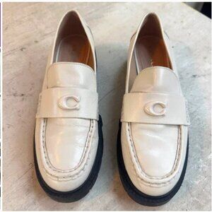 COACH Leah Leather Loafers – Cream, Size 9
